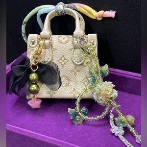 Mini wasabi Monogram Purse Charm Set | Beaded Strap + Floral Charm | Exact Set